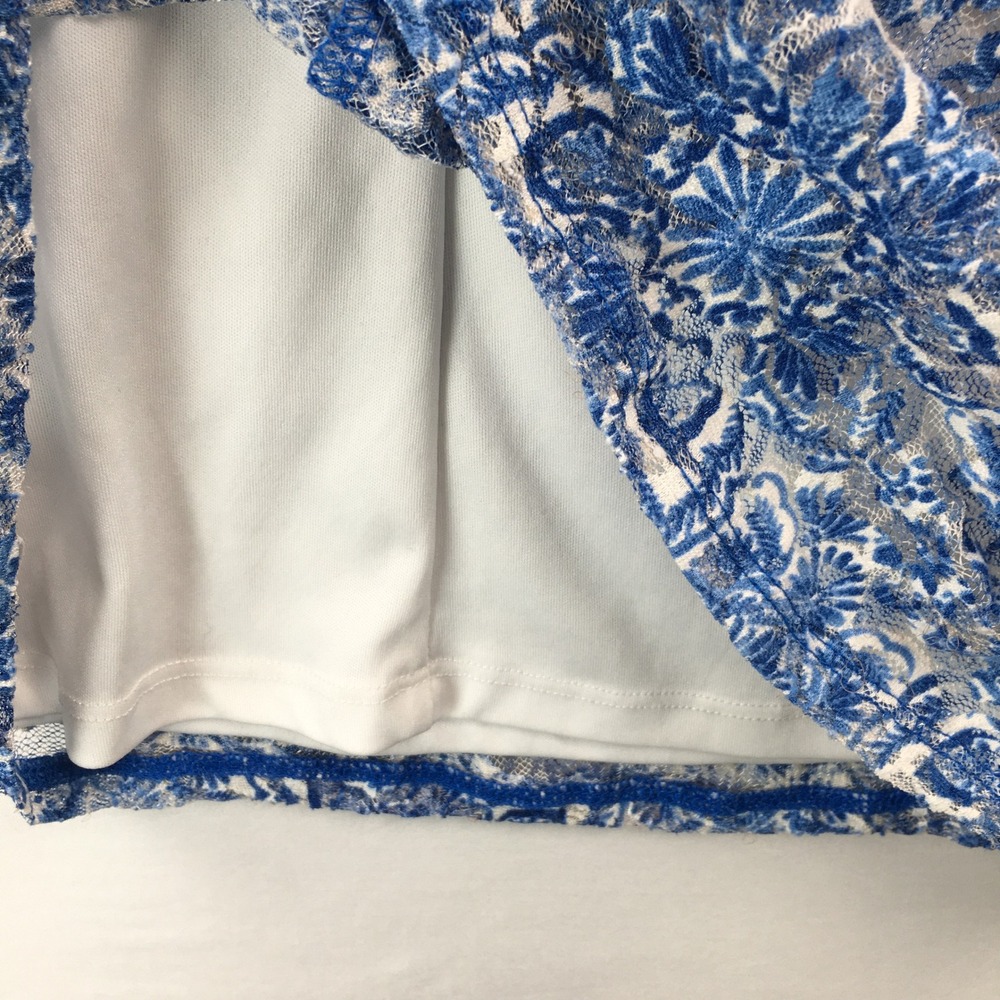 Bohemian style sun dress womens XS Blue Ivory Floral Lace Cold Shoulder Mini - Picture 8 of 9
